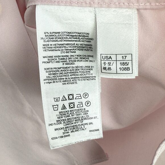 Brooks Brothers 1818 Regent Mens 17-33 Pink Dress Shirt Non-Iron Supima Cotton - Picture 9 of 16